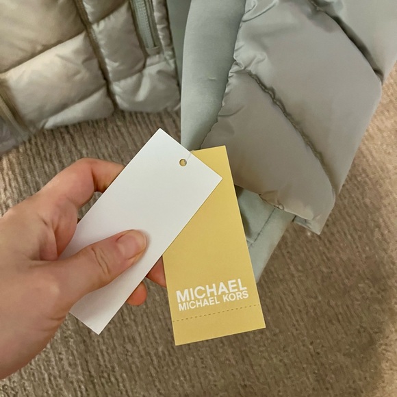 Michael Kors Silver Puffer Jacket with Faux Fur Hood - Picture 5 of 5